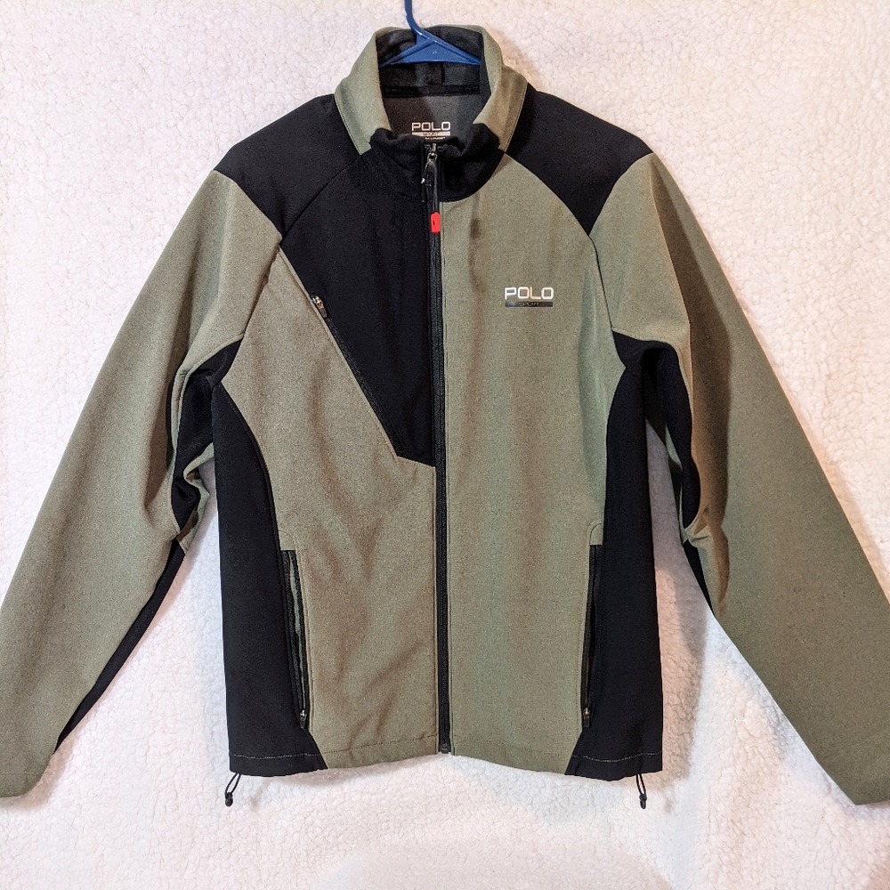 Polo Sport Performance Softshell Jacket Men's S Small Olive Green Black Golf EUC